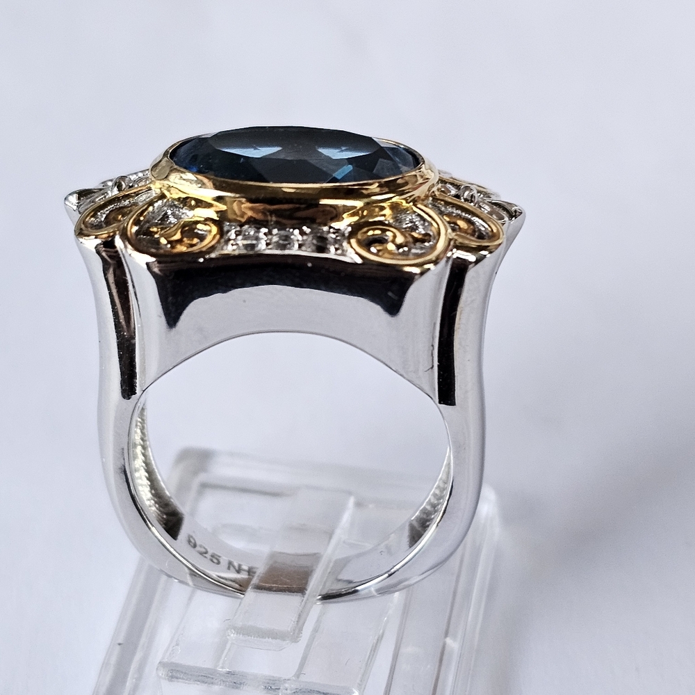 Earth Mined Swiss Blue Topaz Ring Palladium Sterling Silver 18k Sz 8! 💙💫 - Picture 6 of 15
